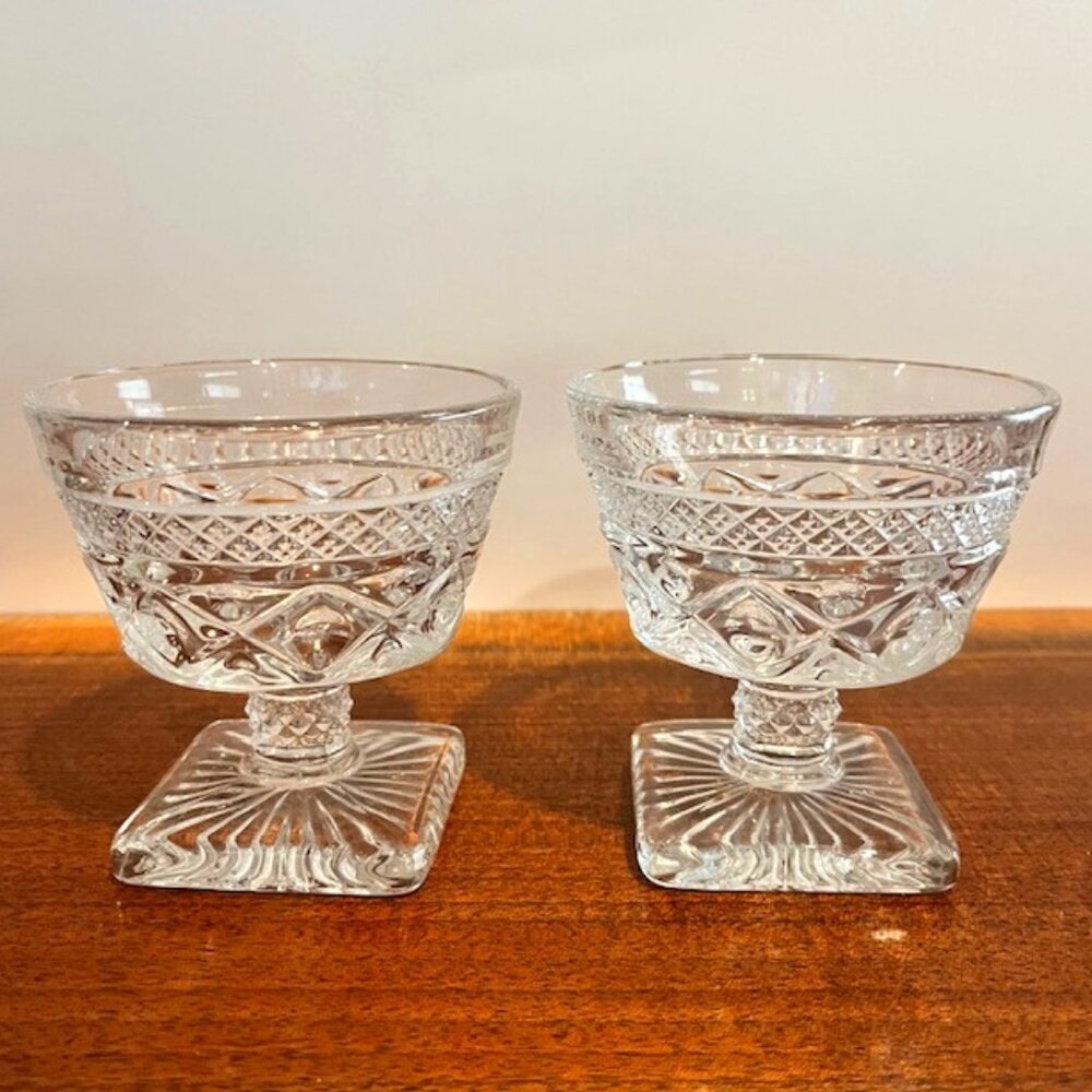 Set of (2) Vintage Imperial Glass Cape Cod Square Base Sherbet Sundae Cup Dish